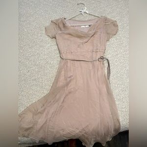 100% Real Silk Blush Chiffon Dress Seraphine Size 2 Bamboo - pink nude beige